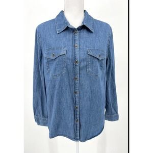 market & spruce Women’s Button Front Denim shirt xl Top Blouse Blue Casual Basic